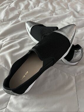 Black All Black Slip-On Sneakers with Silver Crackle Toe